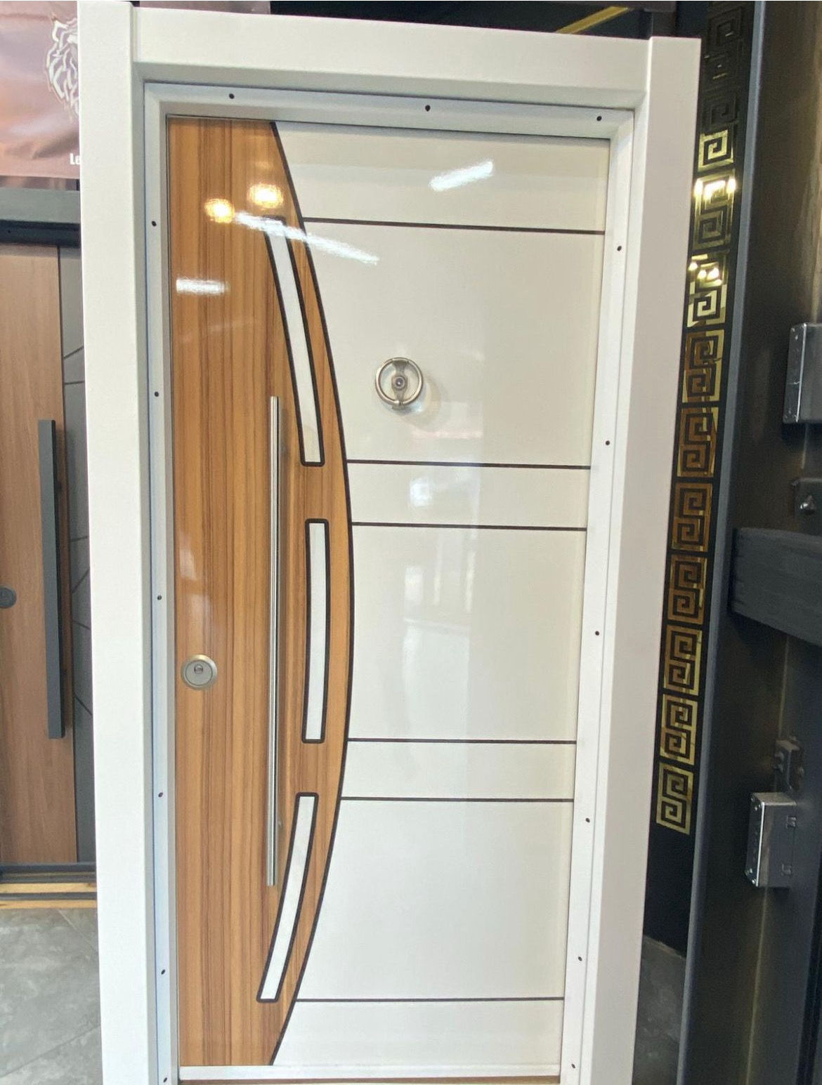 White Curve Line Entrance Door