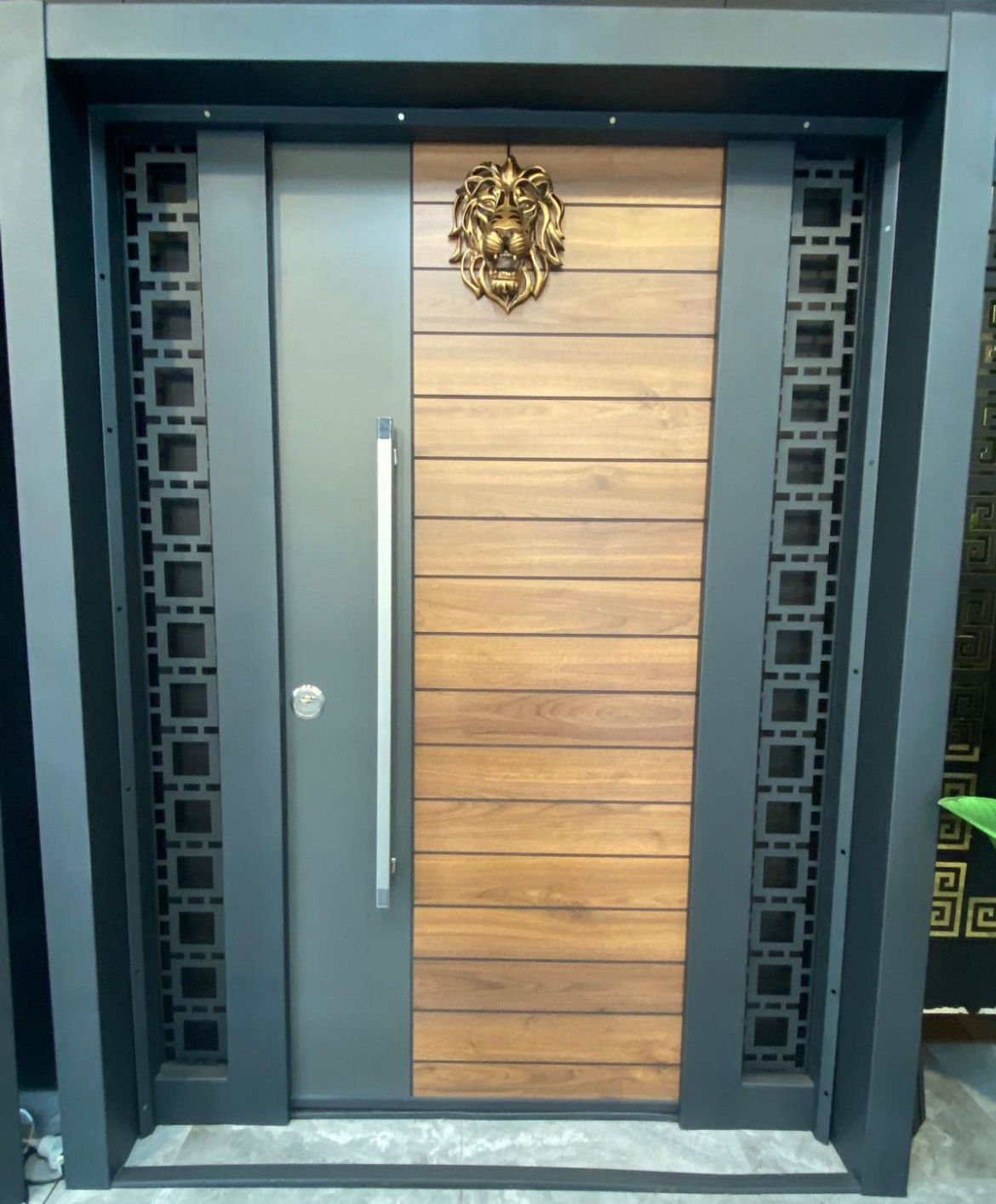 Lion Crest Steel & Wood Entrance Door